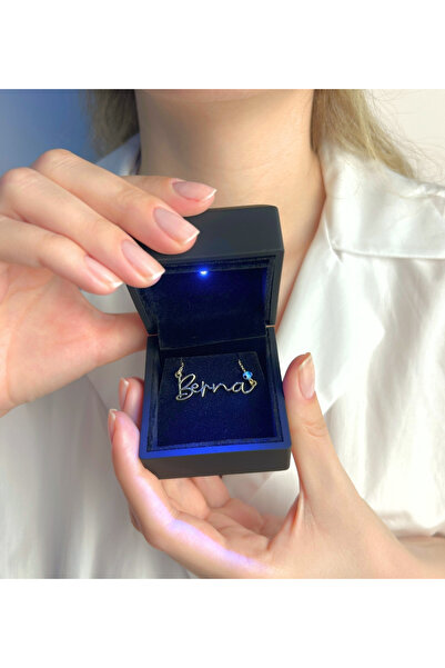 Şimal Silver 925 Ayar Gümüş Altın Kaplamalı Kişiye Özel İsimli Kolye ( Işıklı...