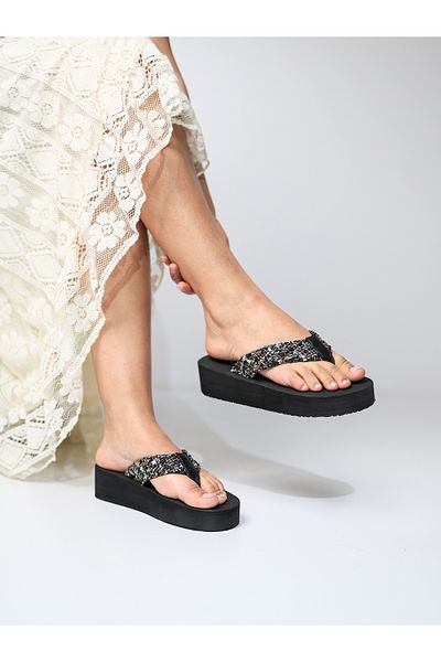 HANOX Talia Retro Wedge Heel Women's Flip Flops Beach Slippers Flip Flops (4.5) cm