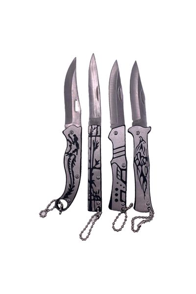 dalimag Kit 4x Pocket Knives, 15 cm, Chain Attachment, Tattoo Model, Metallic,
