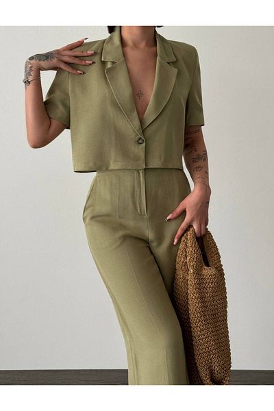 Melike Bakar Boutique Women's Short Sleeve Jacket Pants Two Piece Set