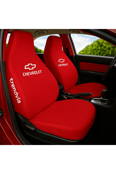 trivexa مجموعة أغطية مقاعد السيارة من القطن الممشط باللون الأحمر مع شعار شيفر...