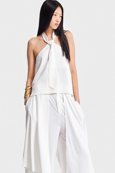 its basic Women's Ecru Color Strapless Special Fabric Tie Detailed Design Blouse