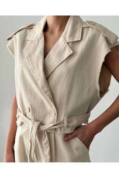 Melike Bakar Boutique Jacket Collar Buttoned Belted Vest
