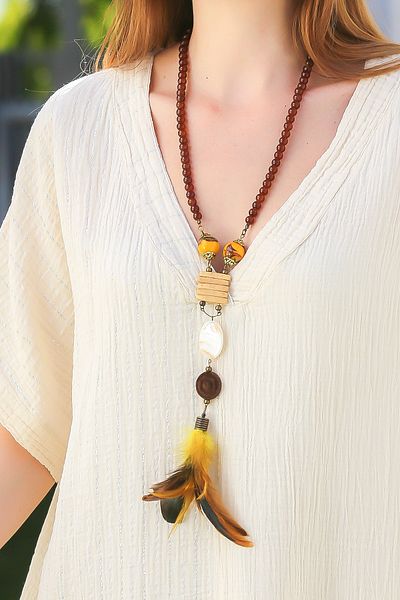 Chiccy Feather Bohemian Object Design Necklace