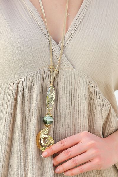 Chiccy Suede Drawstring Long Design Necklace with Metal Object