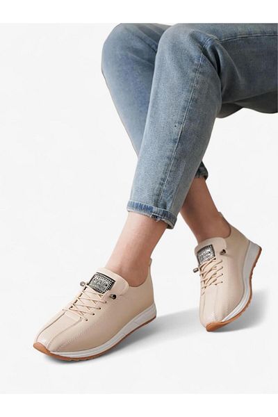 Tomato Bags Women's Faux Leather Skin Beige Skin Color Rubber Laced Orthopedic Sole Casual Sports Shoes