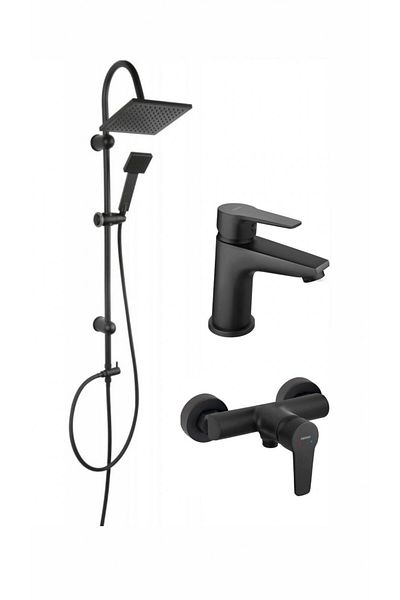FERRO Pachet sistem de dus+baterie lavoar SQUERTO+RITTO BLACK NP22BL+BTR2BL+BTR7BL