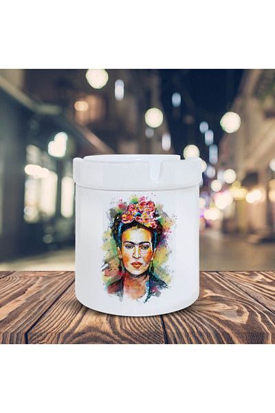 HobiShop Frida Kahlo Colorful Printed Ceramic Ashtray Ashtray 10476