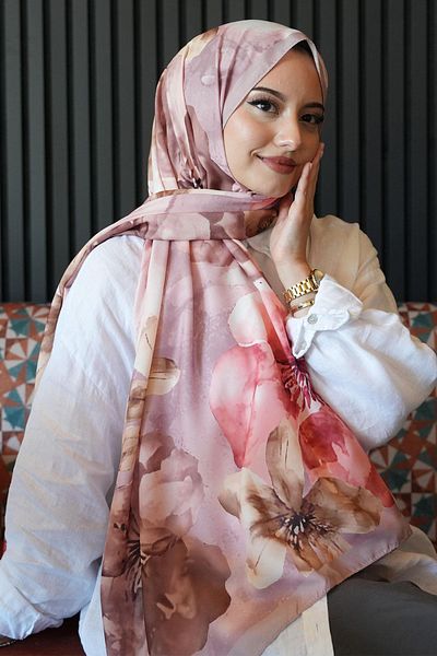 AFVENTE Magnolia Flower Pattern Powder Soft Cotton Shawl