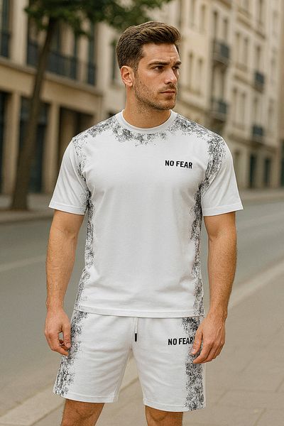 FRANCO RENZO White Panel Printed Basic Men's Shorts Set