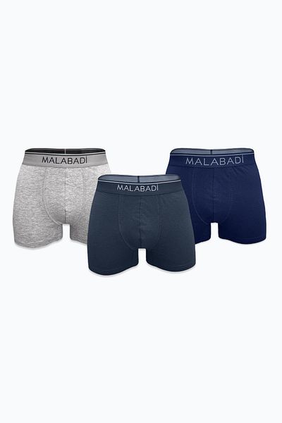 Malabadi Men's Navy Blue Gray Smoked 3-Piece Premium Collection Modal Boxer 3m252