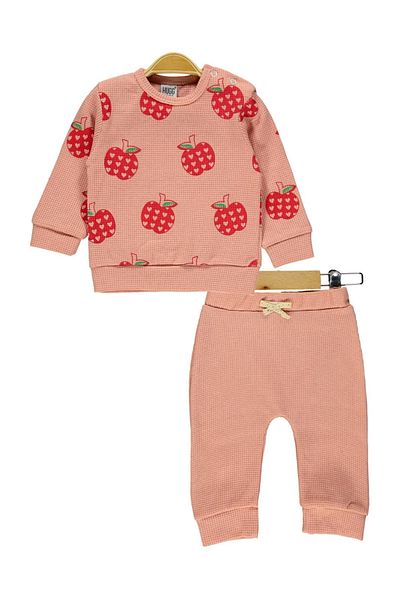 Hafez Kids Combed Cotton Waffle Strawberry Printed T-Shirt and Trousers Double Set