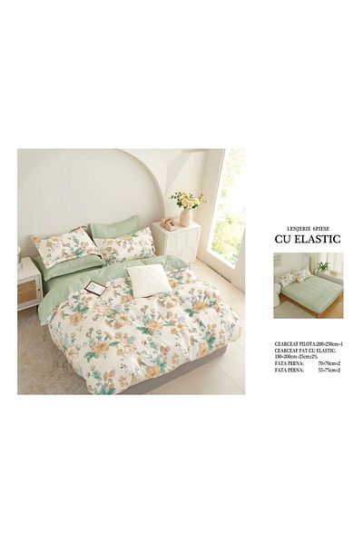 CHIRASO FINE Cotton Bedding Set, ELASTIC Sheet 180x200+25cm, Duvet Cover 200x230cm 4 Pillowcases