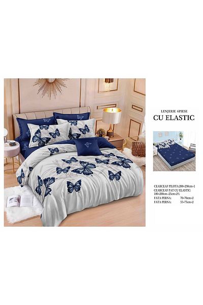 CHIRASO FINE Cotton Bedding Set, ELASTIC Sheet 180x200+25cm, Duvet Cover 200x230cm 4 Pillowcases