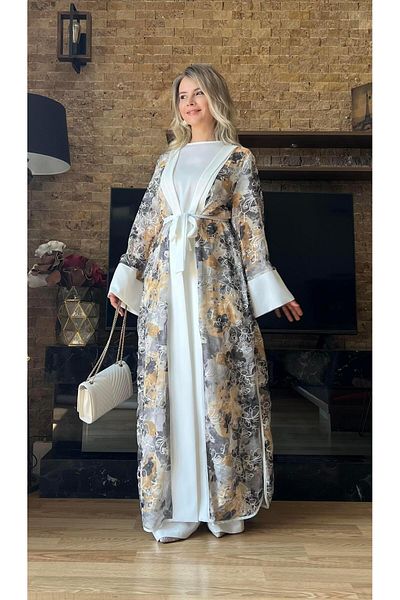 Cardella Design Triple Suit, Embroidered Chiffon Jacket Triple Suit, Pants Triple Suit