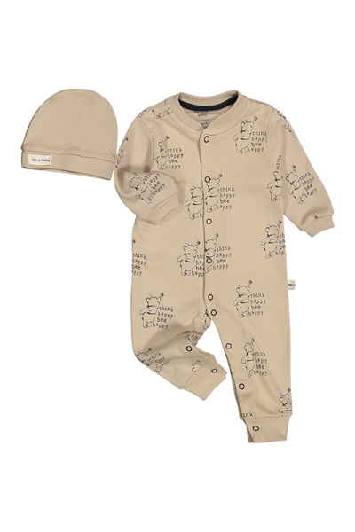 bellamombaby Şapkalı Happy Ayılı Tulum