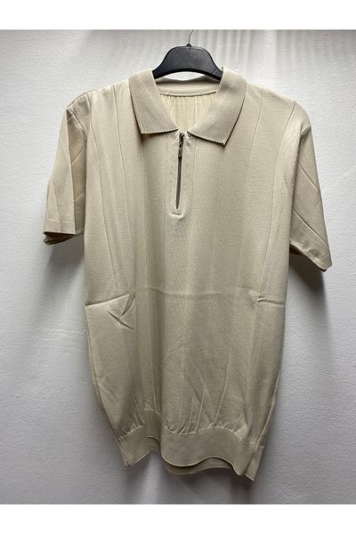 Şen Cold Yarn Washing Short Sleeve Waist Rubber Detail Polo Collar Dad Young T-Shirt