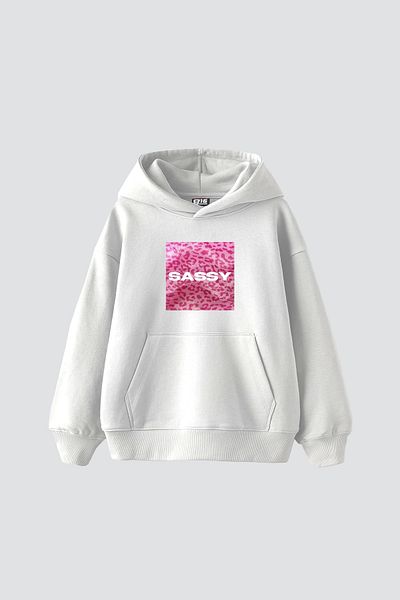 Sekizbiraltı Sassy Printed Oversize Unisex Λευκό Hoodie