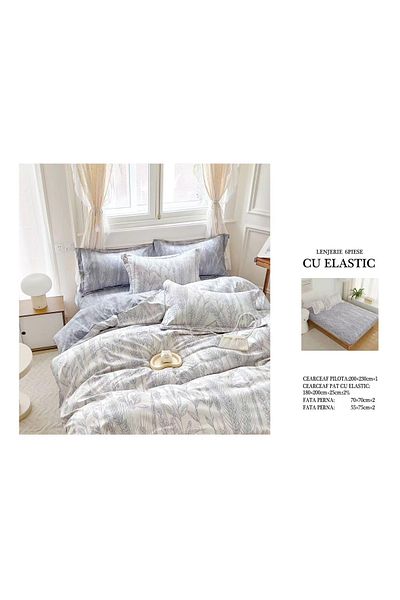 CHIRASO FINE Cotton Bedding Set, ELASTIC Sheet 180x200+25cm, Duvet Cover 200x230cm 4 Pillowcases