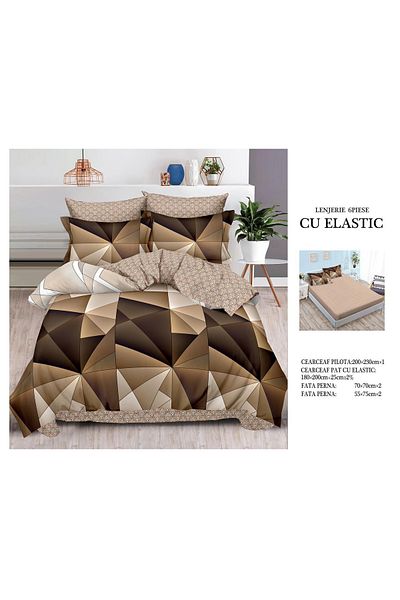 CHIRASO FINE Cotton Bedding Set, ELASTIC Sheet 180x200+25cm, Duvet Cover 200x230cm 4 Pillowcases
