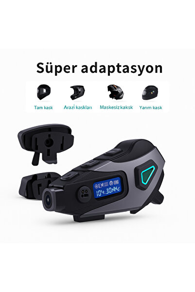 qasul Kameralı Ekranlı İntercom Bluetooth Motosiklet Kask Kulaklığı 32 GB SD KART HEDİYELİ