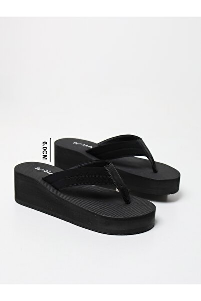 HANOX Velvet High Platform Heel Black Women's Flip Flops Beach Slippers (6.0) cm