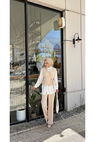LİNA TESETTÜR Vest Pants Double Set
