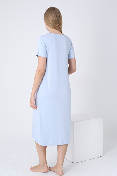 Miss Dünya Lissa Front Button V Neck Lace Detail Short Sleeve Maternity and Maternity Nightgown