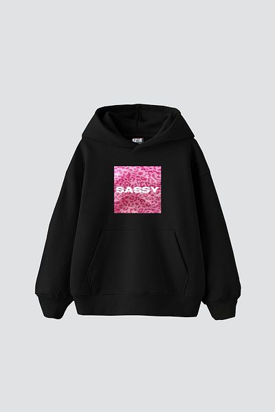 Sekizbiraltı Sassy Printed Oversize Unisex Μαύρο Hoodie