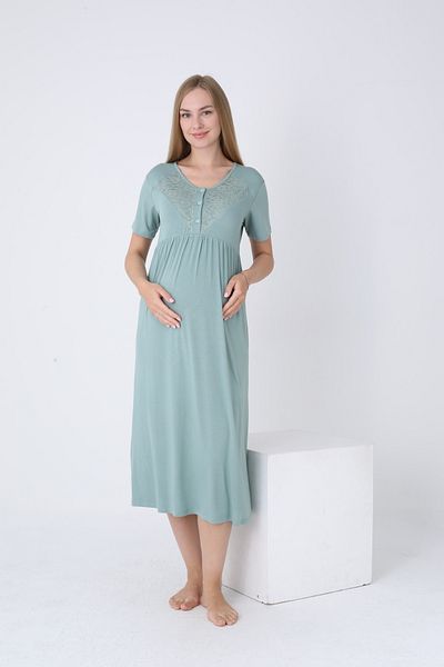 Miss Dünya Lissa Front Button V Neck Lace Detail Short Sleeve Maternity and Maternity Nightgown