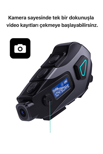 qasul Kameralı Ekranlı İntercom Bluetooth Motosiklet Kask Kulaklığı 32 GB SD KART HEDİYELİ