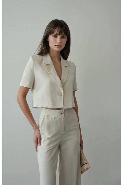 Melike Bakar Boutique Women's Short Sleeve Jacket Pants Two Piece Set