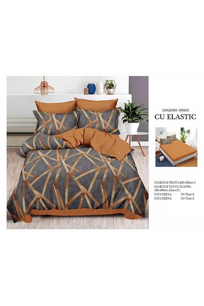 CHIRASO FINE Cotton Bedding Set, ELASTIC Sheet 180x200+25cm, Duvet Cover 200x230cm 4 Pillowcases