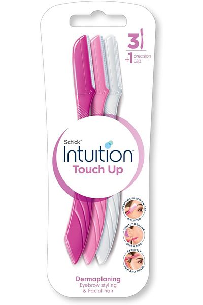 INTUITION Schick Touch-Up Dermaplaning Tool With Precision Cover, 3 ct | Face Razor for Women, Eyebr