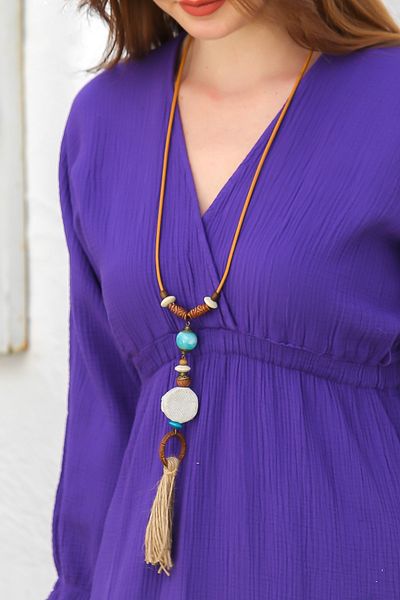 Chiccy Leather Cord Tassel Detail Design Necklace