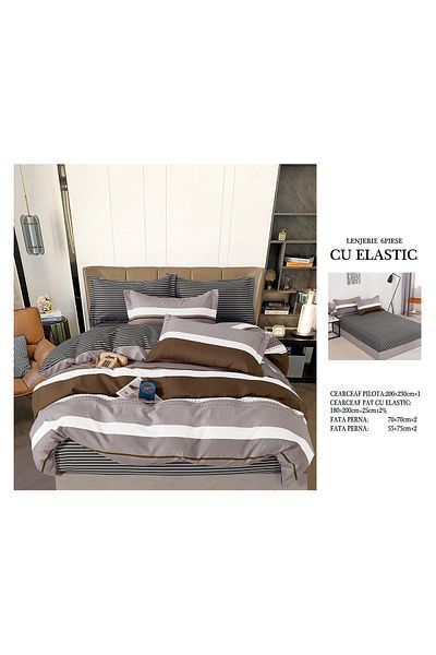 CHIRASO FINE Cotton Bedding Set, ELASTIC Sheet 180x200+25cm, Duvet Cover 200x230cm 4 Pillowcases