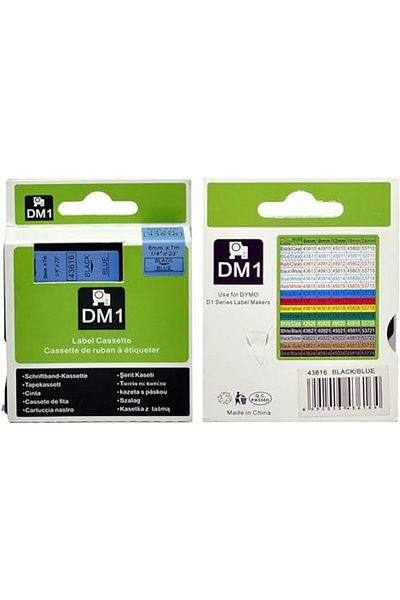 PUUN Dymo D1 43616 6mm Black Writing Ribbon Label Cassette to Compatible Blue Label