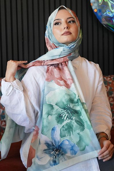 AFVENTE Magnolia Flower Pattern Çağla Soft Cotton Shawl