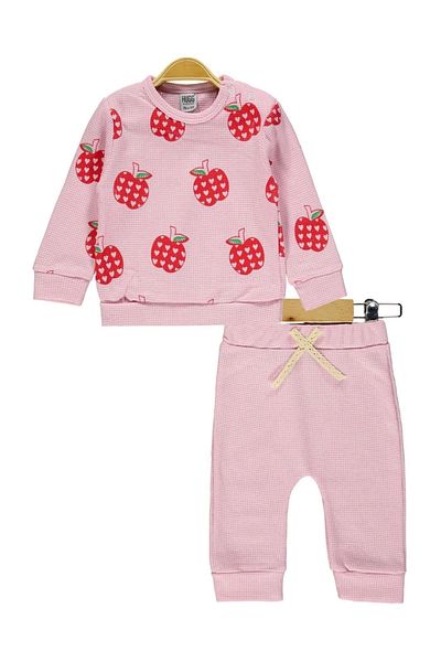 Hafez Kids Combed Cotton Waffle Strawberry Printed T-Shirt and Trousers Double Set