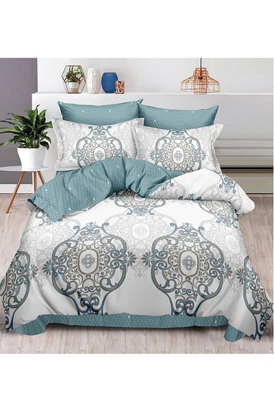 CHIRASO FINE Cotton Bedding Set, ELASTIC Sheet 180x200+25cm, Duvet Cover 200x230cm 4 Pillowcases