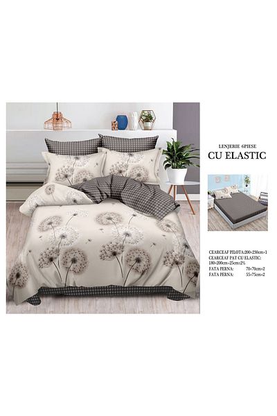 CHIRASO FINE Cotton Bedding Set, ELASTIC Sheet 180x200+25cm, Duvet Cover 200x230cm 4 Pillowcases