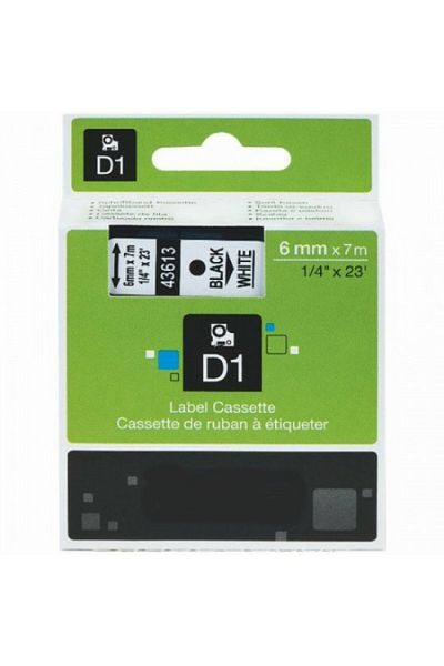 PUUN Dymo D1 43613 720780 6mm X 7 Mt. Casetă de etichetă cu bandă de scris neagră pe etichetă albă