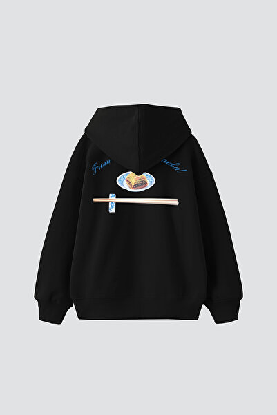 Sekizbiraltı هودي أسود كبير الحجم مطبوع من طوكيو إلى اسطنبول للجنسين