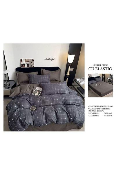CHIRASO FINE Cotton Bedding Set, ELASTIC Sheet 180x200+25cm, Duvet Cover 200x230cm 4 Pillowcases