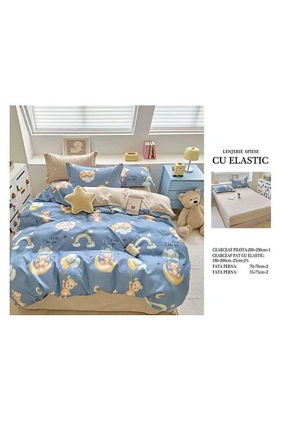 CHIRASO FINE Cotton Bedding Set, ELASTIC Sheet 180x200+25cm, Duvet Cover 200x230cm 4 Pillowcases