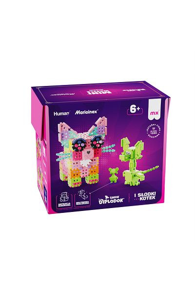 Marioinex Construction set, Dinosaur and kitten, 201 pieces, Mini Waffles,