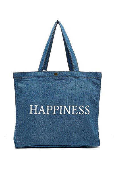 R&B حقيبة كتف نسائية من قماش الدنيم باللون الأزرق