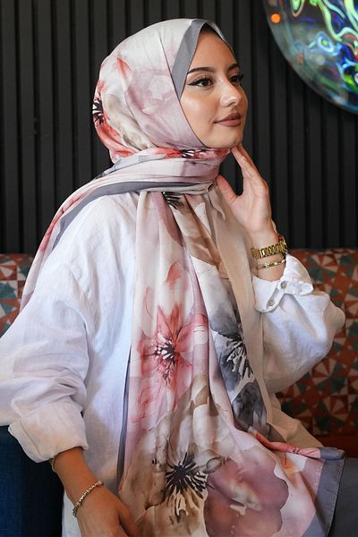 AFVENTE Magnolia Flower Pattern Smoked Soft Cotton Shawl