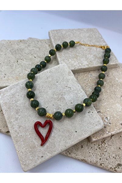 Byoz store قلادة نسائية من حجر اليشم الطبيعي