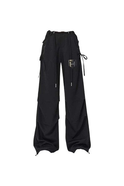 huitich Women's Ice Silk Wide-Leg Pants High Waist, Loose Fit, Black Size M